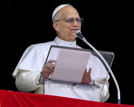 Pope Leo leading the angelus prayer from the window of his apartments at the Vatican in Rome on Sunday