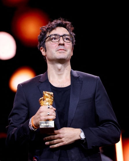 İlker Çatak accepts the Golden Bear for Yellow Letters, in Berlin in February.