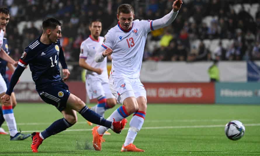 Billy Gilmour (left) was in the the thick of the action for Scotland against the Faroes.