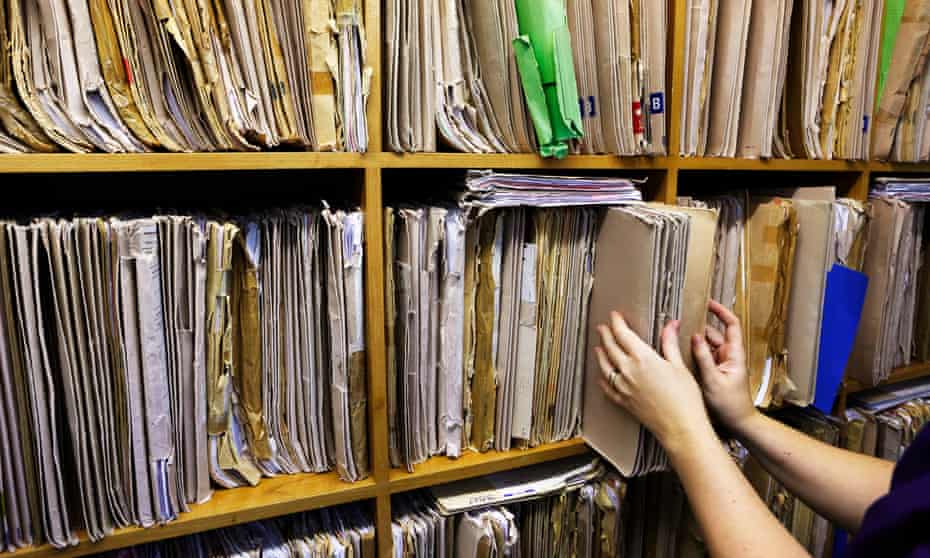 Patient medical record files in a doctors' surgery