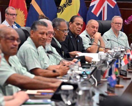 Australia’s Prime Minister Anthony Albanese and other Pacific leaders at the Leaders Plenary during the 55th Pacific Islands Forum Leaders Meeting in Koror, Palau.