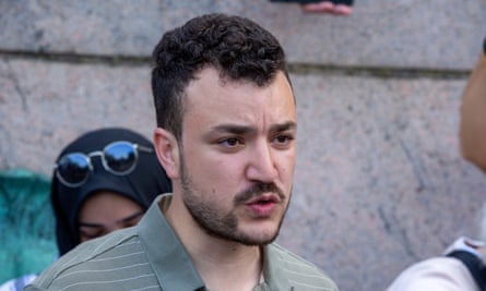 Mahmoud Khalil on the Columbia University campus in New York at a pro-Palestinian protest