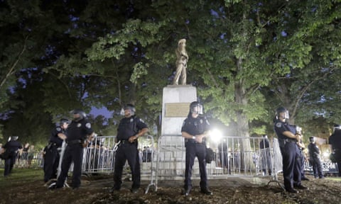 Police surround the ‘Silent Sam’ Confederate monument at the University of North Carolina in Chapel Hill.