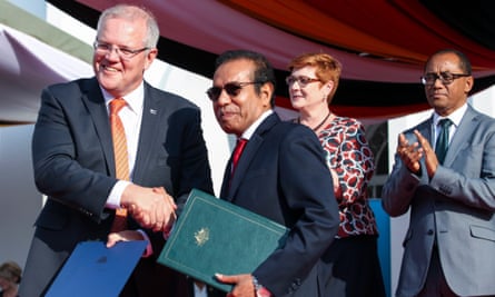 Australia’s Scott Morrison with Timor-Leste’s Taur Matan Ruak at the Government Palace in Dili on 30 August 2019