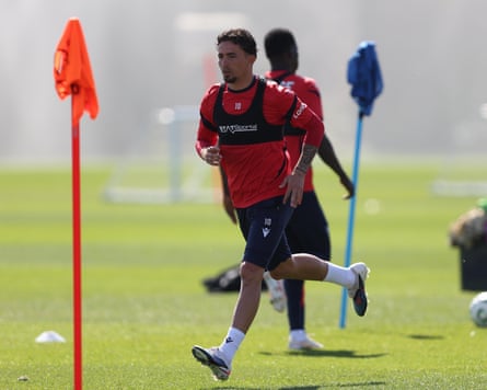 Crystal Palace’s Yeremy Pino warms up for this weekend’s clash with Newcastle