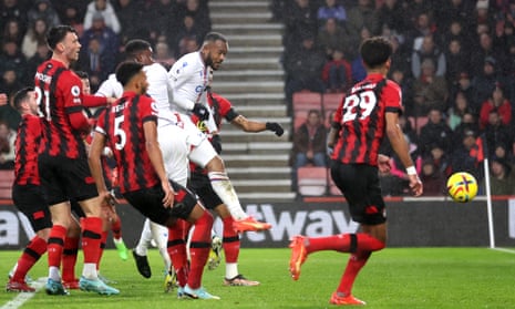 Jordan Ayew of Crystal Palace scores the team's first goal during the Premier League match between AFC Bournemouth and Crystal Palace.