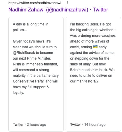 Nadhim Zahawi's tweets on the Conservative leadership race 23 october 2022