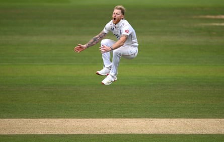 Stokes launches himself into the air with a characteristic flourish