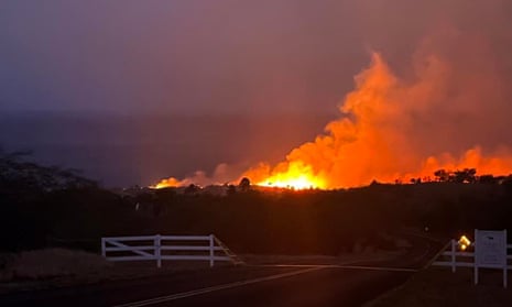 A wildfire burns near Kohala Ranch at the 6-7 mile marker of Akoni Pule Highway on the Big Island in this image posted by Senator Tim Richards on Facebook on 8 August 2023.
