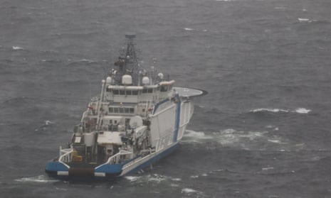 The Finnish border guard's patrol vessel at sea near where the pipeline was damaged.