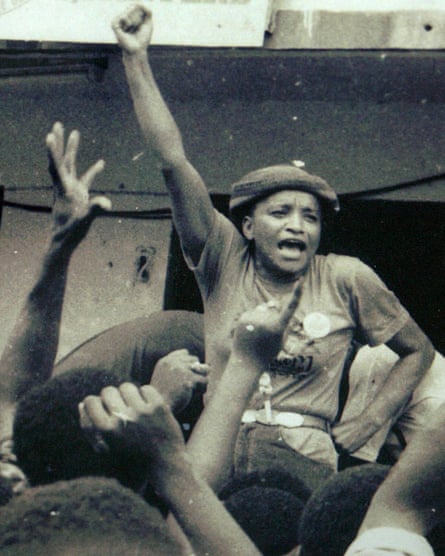 Power to the people: Ellen Johnson Sirleaf addresses supporters after she was released from prison in 1986.