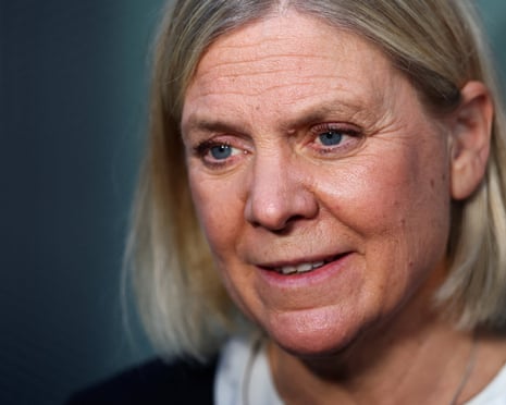 Opposition leader Magdalena Andersson arrives for a TV debate with incumbent prime minister Ulf Kristersson ahead of Sunday’s general election in Rinkeby in Stockholm, Sweden.