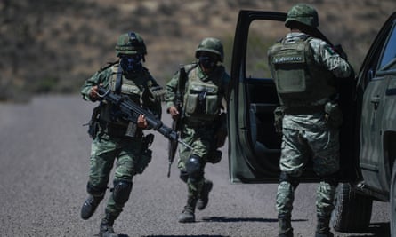 Mexican soldiers at the side of the road in Jerez de Garcia Salinas, in Zacatecas state.