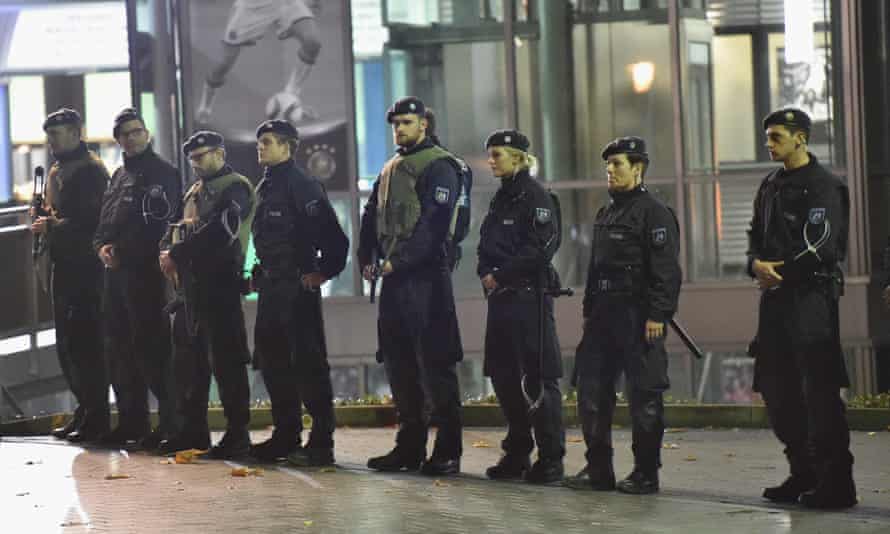 Armed Police by the Hanover stadium after the cancellation of the International friendly.