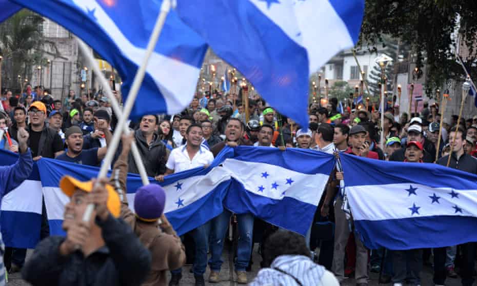 Honduran demonstrators march in protest against the alleged corruption in the government of President Juan Orlando Hernández and demanding the creation of an international commission against impunity.