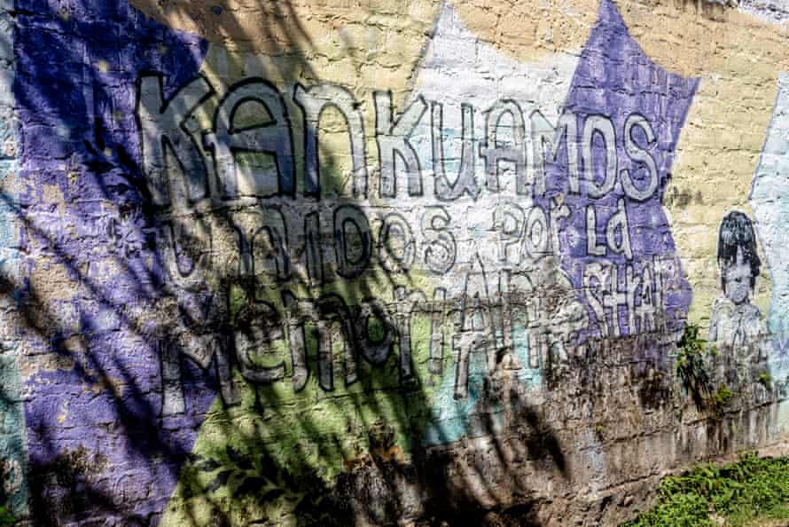 A mural at the back of the library reads, ‘Kankuamos, united for ancestral memory’.