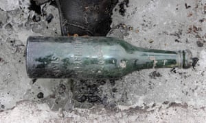 A bottle found near the remains of a couple found preserved in a receding glacier, near Les Diablerets, Switzerland.