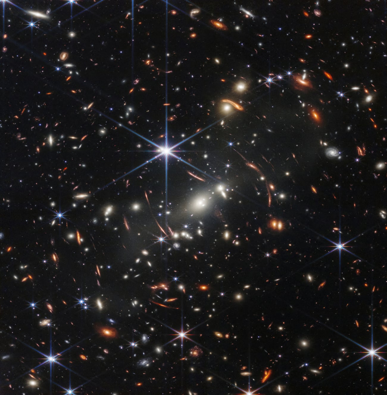 The galaxy cluster SMACS 0723, known as Webb’s First Deep Field, in a composite made from images at different wavelengths taken with a near-infrared camera
