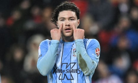 Callum O'Hare of Coventry City celebrates scoring their second goal at Sunderland.