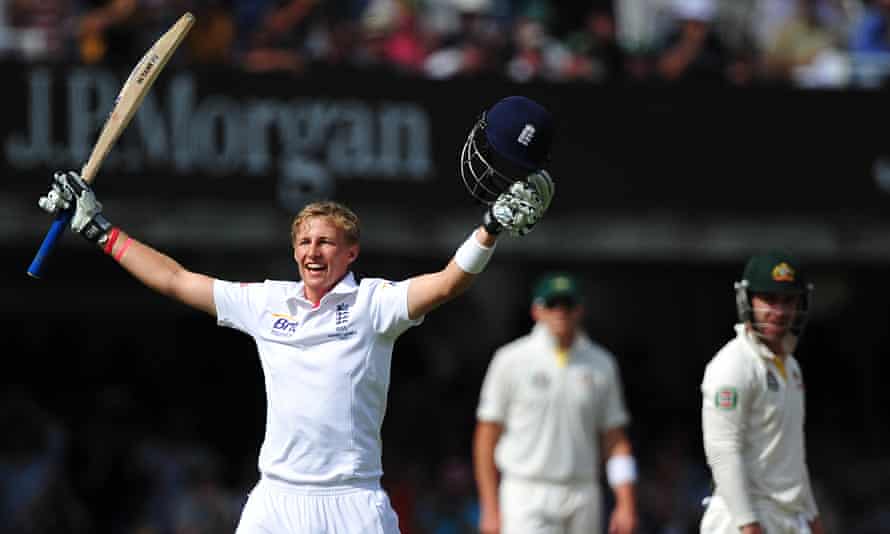 A young Joe Root celebrates his century on day three of the second Ashes Test at Lord’s in 2013.