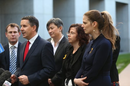 Mark Butler and Penny Wong, along with his other South Australian parliamentary colleagues, in 2015.