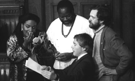 Diane Abbott, the newly elected Labour MP for Hackney North, at the opening of parliament in 1987, with fellow Labour MPs Bernie Grant (top), Jeremy Corbyn (right) and Tony Banks (bottom).