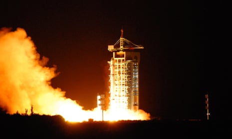 The rocket containing China’s quantum satellite, Micius. The satellite has beamed entangled particles of light to ground stations more than 700 miles apart.