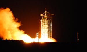 China's quantum satellite - nicknamed Micius after a 5th century BC Chinese scientist - blasts off from the Jiuquan satellite launch centre.