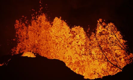 Lava erupts from a fissure on Monday 21 May.