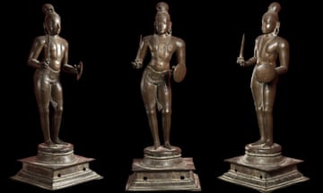 Solid bronze 57cm figure of the saint Tirumankai Alvar seen from the front and sides
