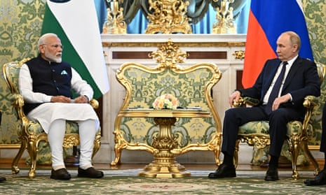 Russia-Ukraine war live: Modi tells Putin that the ‘heart bleeds’ when children are killed | Ukraine 1 Vladimir Putin meets with Narendra Modi in Moscow on 9 July 2024.