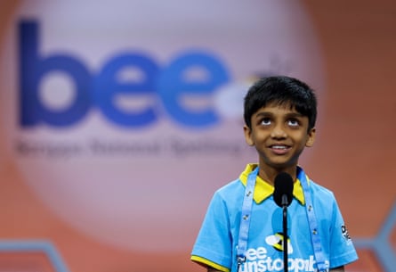 Sanil Thorat, a third-grader from Louisiana, participates in the Scripps National Spelling Bee on Wednesday.