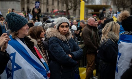 Suella Braverman in hat and coat at a ‘Stand with Israel’ rally in London