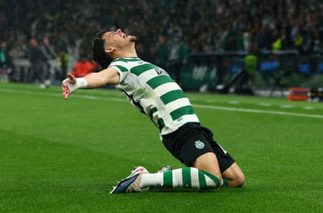 Sporting’s Maximiliano Araujo celebrates scoring their fourth goal during extra-time.