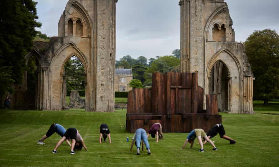 The company arrive, set-up and perform at Glastonbury Abbey, Glastonbury, Somerset