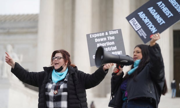 Anti-abortion activists Lauren Handy and Terrisa Bukovinac outside the supreme court in Washington.
