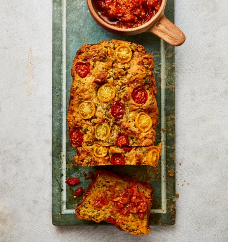 Yotam Ottolenghi’s tomato and courgette loaf with tomato chutney.