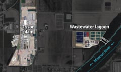A satellite map from Google Earth of a Tyson processing plant in Dakota City, Nebraska