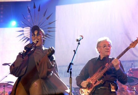 on stage with Grace Jones at Wembley in 2004.