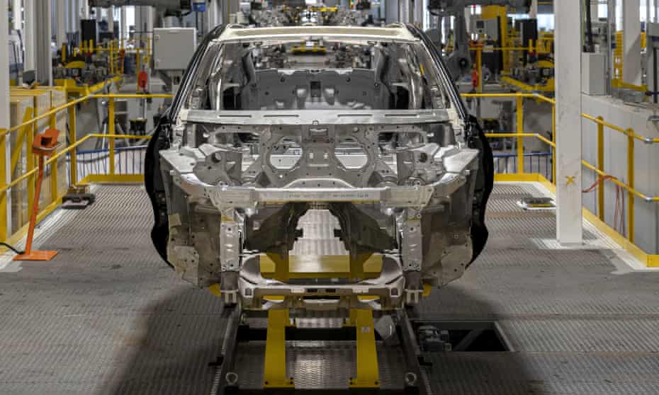 A shell of Aston Martin's DBX inside their factory in St Athan, south Wales.