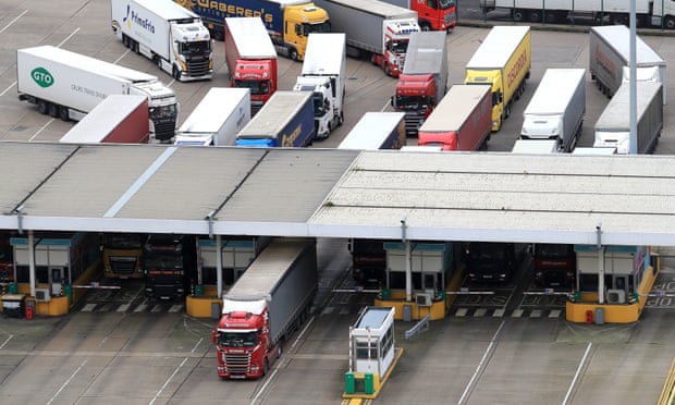 Lorries arrive at the Port of Dover in Kent.