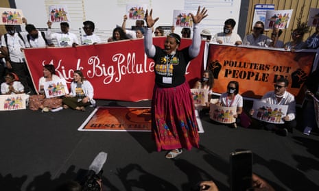Demonstrators participate in a Kick Big Polluters Out protest at Cop27 in Sharm el-Sheikh.