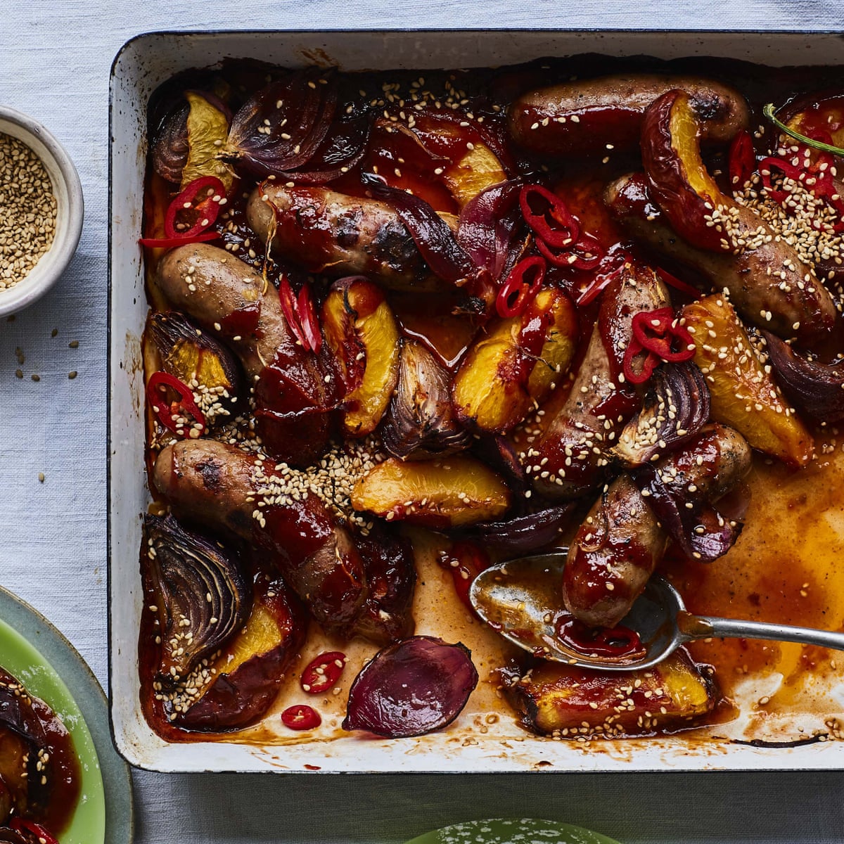 Sweet-sour sausages and spiced mince pasta: Ravinder Bhogal's easy