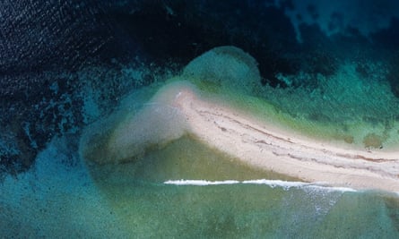 An aerial view of the tip of the atoll island at the southern end of Funafuti