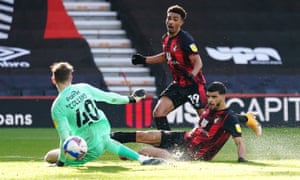 Dominic Solanke (right) puts Bournemouth ahead.