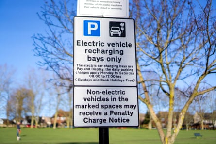An electric vehicle recharging sign stipulating terms and conditions on parking