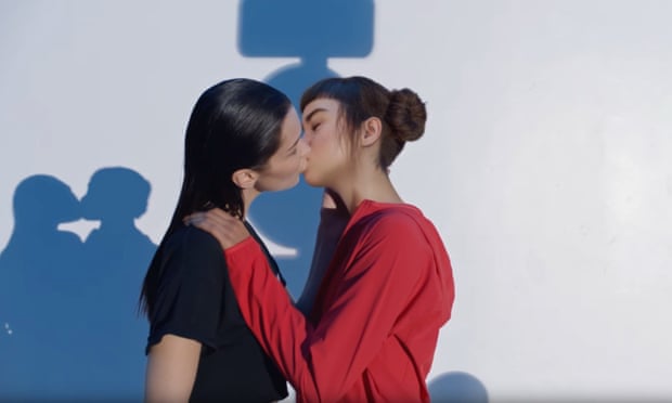 Screengrab from the Calvin Klein ad Bella Hadid and Lil Miquela Get Surreal'