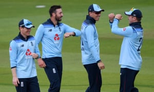 England’s James Vince (second left) celebrates taking the wicket of Ireland’s Andy Balbirnie.