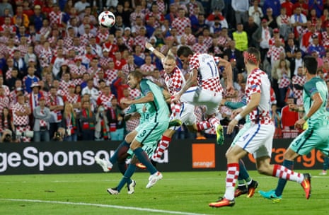 Croatia’s Domagoj Vida heads at goal.