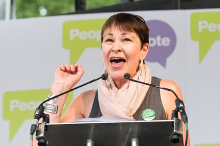 Caroline Lucas speaks at a rally.